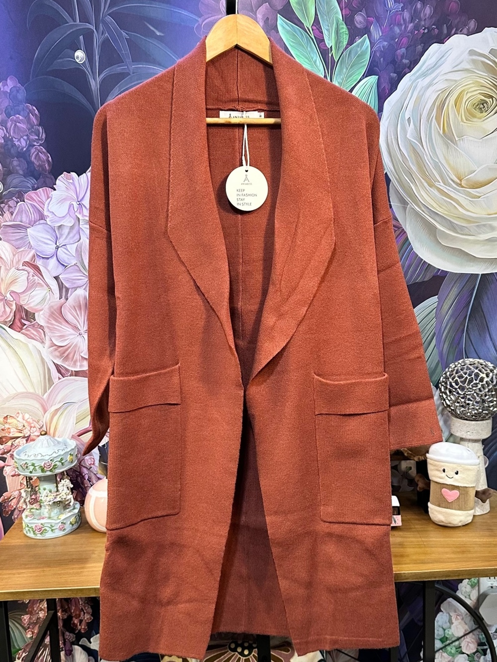 ANRABESS NWT S Longline Coatigan Open Front Cardigan Quiet Luxury Cozy Classic 1